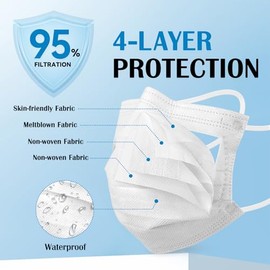 Mascarilla desechable para adultos, artículos esenciales de viaje, paquete de 100 envueltas individualmente, protección de 4 capas, máscaras de seguri