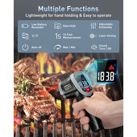 Eventek Infrarot-Thermometer, [3 in 1] -50°C～600°C (-58°F~1112°F), IR Pyrometer Berührungslos Digital Laser Temperaturmessgerät mit Fleischthermometer & Tasche, für Küche/Barbecue/Industrie