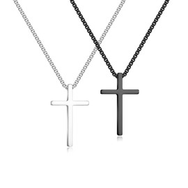 Ursteel Mens Cross Necklace - Cross Chain Necklace for Men, Silver Black Cross Necklace Pendant for Guys, 2 Pcs 16 Inches Silver/Black Cross Necklace Set, Teen Boys Gifts Ideas Jewelry Gifts