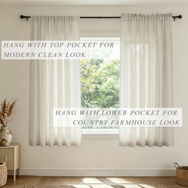 Mrs.Naturall Cortinas de 54 Pulgadas para Dormitorio Decoración Rústica 2 Paneles con Bolsillo para Varilla de Lino Transparente Ligeras Fluidas Color Marfil Crema para Comedor Sala Baño Puerta de