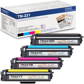 TN-221 Toner Cartridges 4 Pack Replacement for Brother TN225 TN221 Toner Cartridges use with HL-3140CW HL-3170CDW HL-3180CDW MFC-9330CDW MFC-9340CDW Printer Toner (TN221BK, TN221C, TN221M, TN221Y)