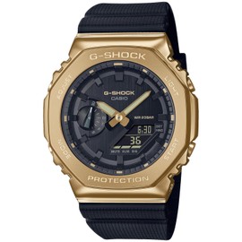 Casio G-SHOCK GA-2100 Series Men's Carbon Core Guard Digital Analog Combination Model, Metal Covered (Black x Gold)