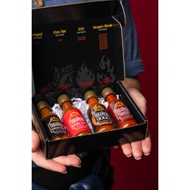 Mini Hot Sauce Challenge Box by Tabañero, Original, Extra Hot, XXX Hot & Dragon’s Breath, Gluten Free, Low Sodium, Vegan, Kosher, Made in the USA, 4-Pack, 1.7 oz Bottles