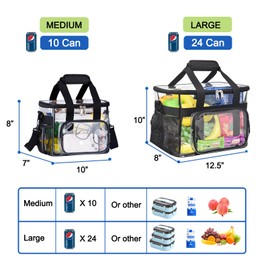 UEASE Clear Lunch Bag 24-Can with Adjustment Shouder Strap for Women/Men, Reusable Clear Lunch Box, Clear Tote Bag Stadium Approved for Work,School,Picnic,Security Check(Large)