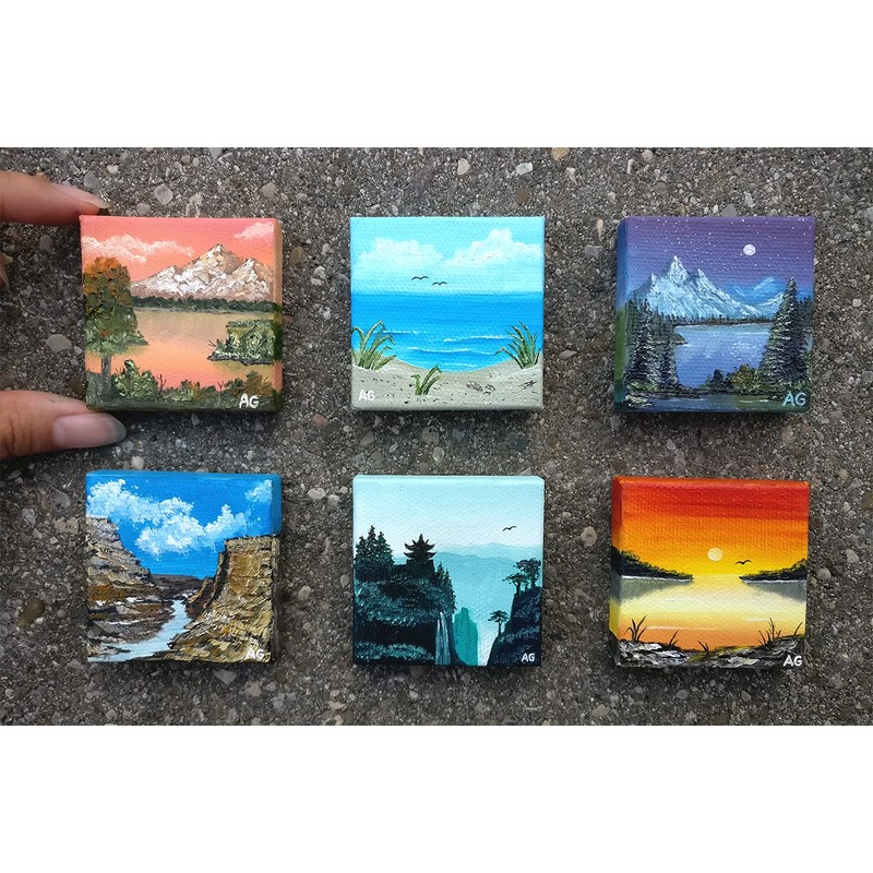 4 Mini Blank Framed Canvas Panels 7x7 cm Square Small