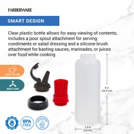 Farberware BBQ Squeeze Bottle Basting Brush Set- Flavorful Cooking Indoors and Outdoors, Markings for Measuring, Dishwasher Safe