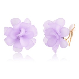 LAXPICOL Fashion Flower Clip On Earrings For Women Cute Lovely Acrylic Purple Flower Earrings No piercing Earrings