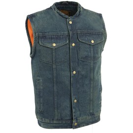 Milwaukee Leather Men's Snap Front Denim Club Style Vest w/Gun Pocket (Blue, 5X-Large)