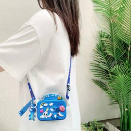 MOBRWUVS Crossbody bag with Adjustable Shoulder Strap, Handbag with Zipper, Badge Wallet with Lanyard, Wallet Purse Shoulder Bag Coin Pouch Accessories Money Bag for Girls (Blue)