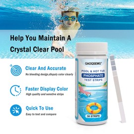 GAOQSEMG Phosphate Test Kit,Pool Hot Tub Phosphate Test Strips for Testing Swimming Pool Spa Hot Tubs Water,50 Strips
