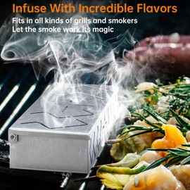 Pariplus Smoker Box for Gas Grill, 2-Pack Stainless Steel Wood Chip Boxes with Hinged Lids, BBQ Smoke Box for Charcoal & Gas Grills, Adds Smoky Flavor, Easy to Use