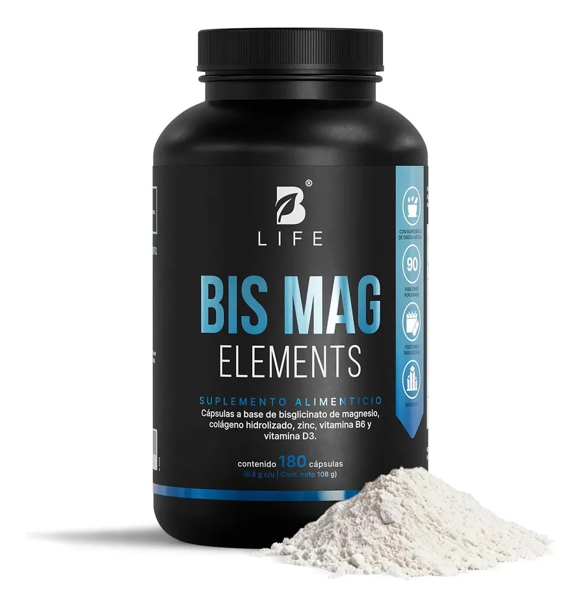 Bisglicinato De Magnesio Con Zinc Vitamina B3 180 Cáp B Life Sin Sabor