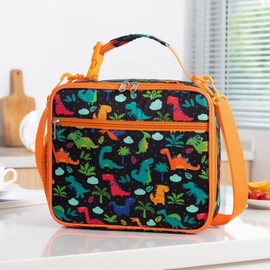 Insulated Lunch Bag for Children/Teens/Kids - Lunch Box for Daily Office Work School Outdoor Activities - Reusable Leakproof Cooler Bag Picnic Zipper Organizer-Orange Dino