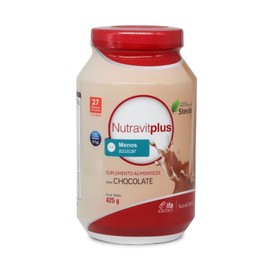 Nutravit Plus Reducido en Azúcar Suplemento Alimenticio Endulzado con Stevia Chocolate -425g-Fórmula Con 27 Vitaminas Y Minerales - Complemento Nutric