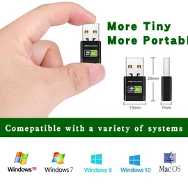 USB WiFi Adapter, Amazer Tec Dual Band 2.4G/5G Mini Wi-fi ac Wireless Network Card Dongle with High Gain Antenna for Desktop Laptop PC Support Windows XP Vista/7/8/8.1/10 (USB WiFi 600Mbps)