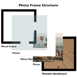 JCJMY 8x8 Picture Frame with Mat, Display 4x4 with Mat or 8 x 8 without Mat, Wood Square 8 by 8 Photo Frames for Wall Hanging or Tabletop, 1 Pack, Black