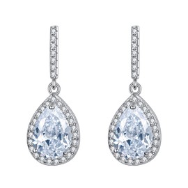 EleQueen 925 Sterling Silver Full Cubic Zirconia Teardrop Bridal Dangle Earrings for Women, Valentine's Day/Mother's Day/Christmas Jewelry Gift