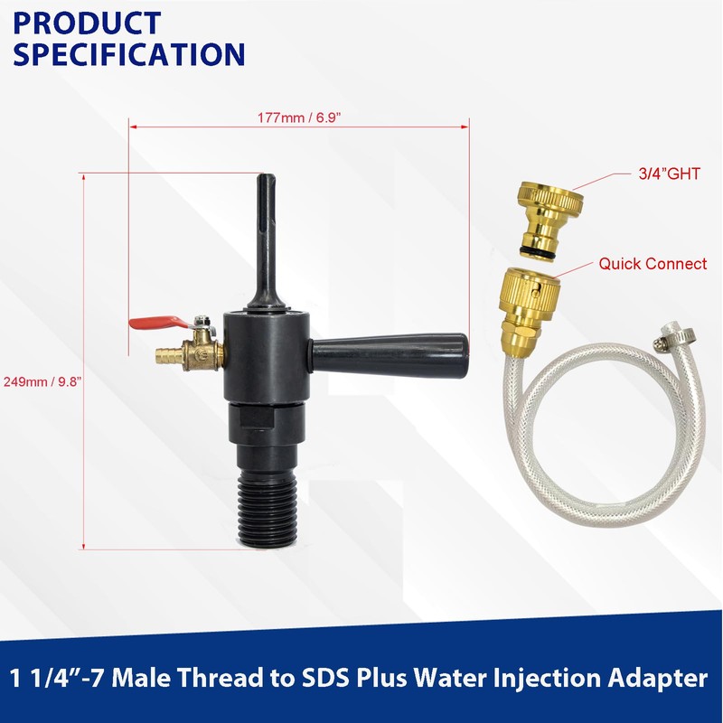 DaduoRi 1 1/4"-7 Male to SDS Plus Drill Adapter -