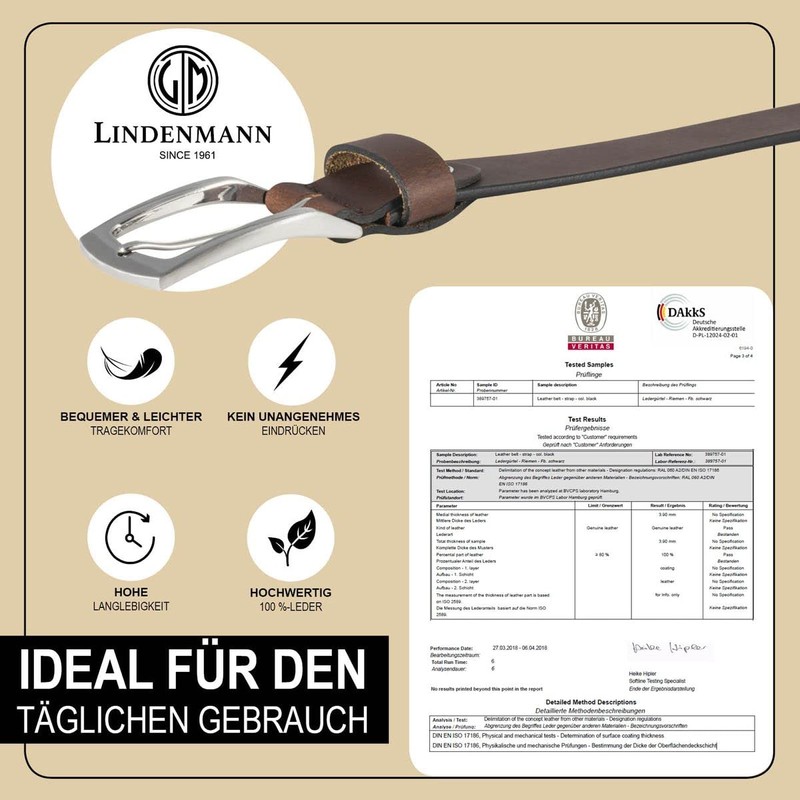 LINDENMANN Men's Leather Belt 40 mm Wide Belt Full Cowhide