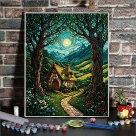 ldazao Landscape Paint by Numbers Kit for Adults Beginner Moon Forest Adult Paint by Number Kits On Canvas Adults' Paint-by-Number Kits DIY Oil Painting Kits for Gift Wall Decor 16x20 Inch