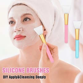 WLLHYF Silicone Face Mask Brushes, 2 PCS Facial Mud Mask Beauty Tool Applicator Brush Soft Hairless Body Lotion Moisturizers Applicator Sector Brush Makeup Tools For Women Girls (Blue Pink)