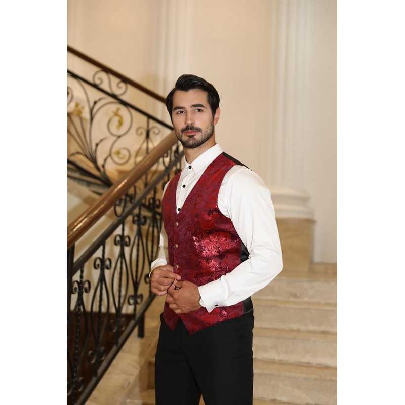 Men's Waistcoat in Jacquard for Weddings and Parties - red,
