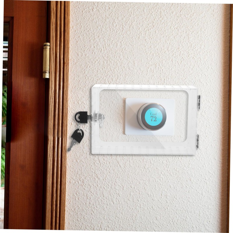 TEHAUX Transparent Wall Mounted Thermostat Lock Box Keyed Protective Cover
