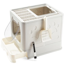 Vealind Foldable Cat Litter Box with Lid for Small and Medium Cats, Top Entry Kitten Potty for Growing Cats, Drawer Type with Kitty Litter Tray (Gray)