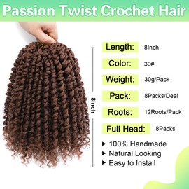 Passion Twist Hair, Pre Twisted Passion Twist Crochet Hair For Black Women, Passion Twist Curly Crochet Hair 8 Inch 8 Packs, Short Crochet Passion Twist Braiding Hair Extensions…