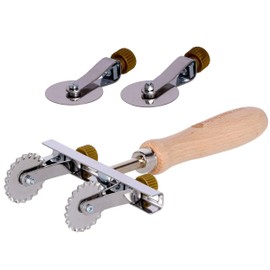 Tagliapasta Puff Pastry Cutter with 2 Adjustable Smooth Blades + Economy Set with 2 Serrated Blades Diameter 36 mm Stainless Steel and Wooden Handle Tagliapasta