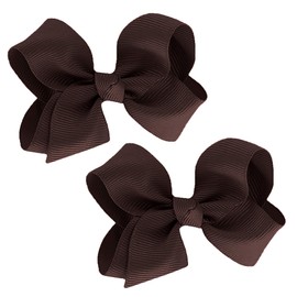 WD2U Baby Girls Set of 2 Small Grosgrain 3" Pigtail Hair Bows Alligator Clips Seal Brown