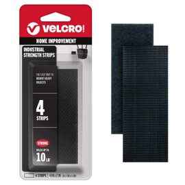 VELCRO Brand - Industrial Strength | Indoor & Outdoor Use | Superior Holding Power on Smooth Surfaces | Size 4in x 2in | Strips, Black - Pack of 4