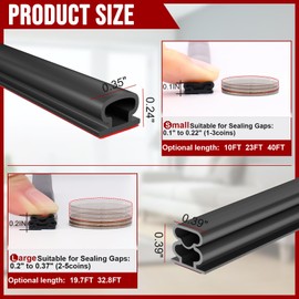 alophoty 32.8 Ft Weather Stripping Door Seal - Rubber Door Seal Strip for Door Frame, Self Adhesive Doors Soundproofing Strip, D Shaped Weather Stripping for Doors Windows, Black (W×H: 0.39×0.39 in)