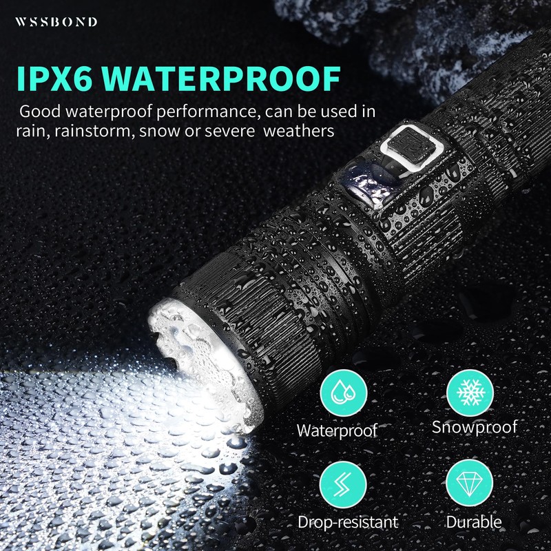 WSSBOND Rechargeable Flashlights High Lumens, Super Bright&Long-Range Flashlight with LCD