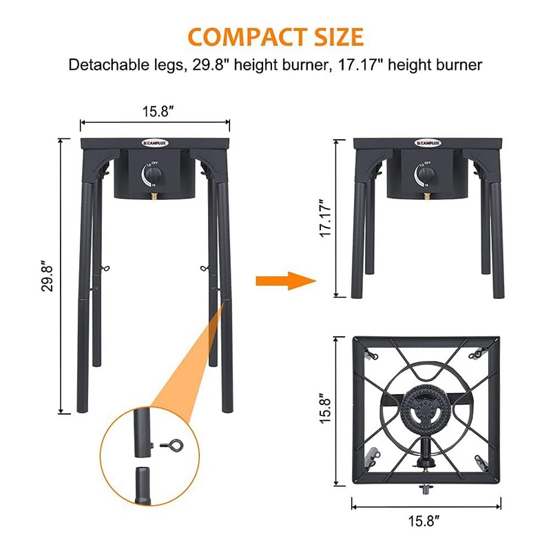 Camplux Propane Burner 130,000 BTU, Single Gas Burners, Outdoor Stove
