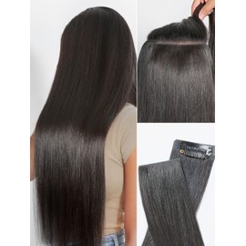 LUVME Invisible Clip in Hair Extensions, Yaki Straight Real Human Hair 16 Inch 2 Pack 220g 12pcs Clip ins Hair Extensions Natural Black for Women