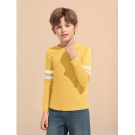 Haloumoning Boys Long Sleeve Shirts Kids Crewneck T Shirts Casual Striped Tops Tees 5-14 Years Yellow