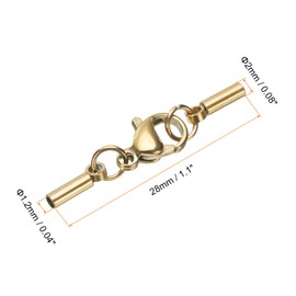 HARFINGTON 6pcs Cord End Cap 1.2mm ID Lobster Claw Clasp End Caps Stainless Steel for DIY Bracelets Necklaces, Gold Tone