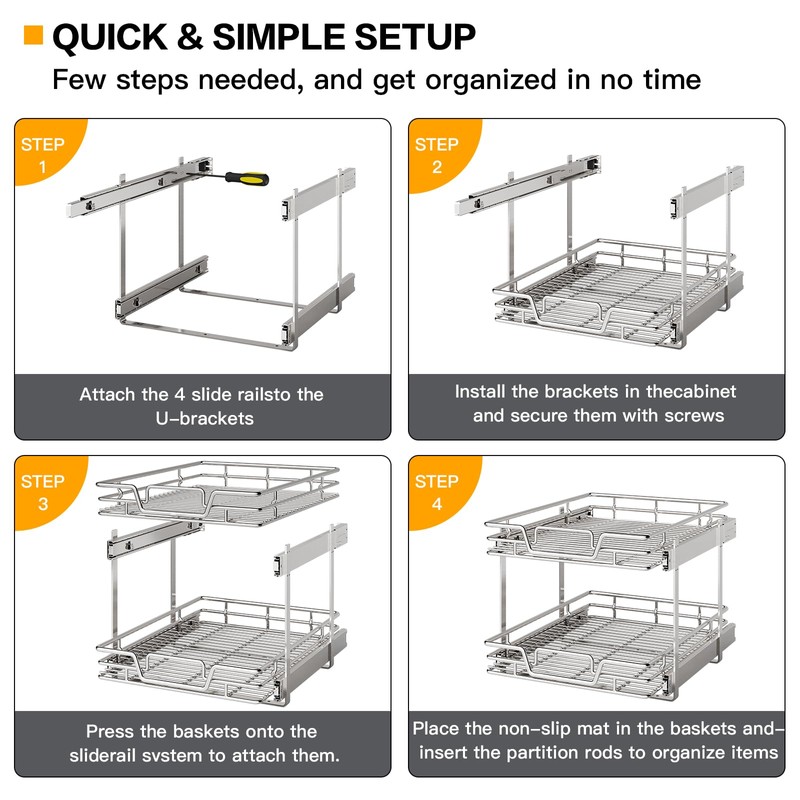 QUYUWU 2-Tier Kitchen Cabinet Pull Out Cabinet Organizer,Shelf and Drawer