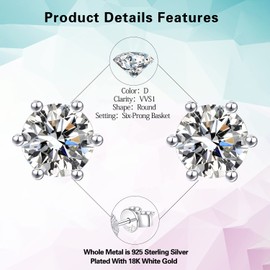 Clip-on Earrings (Friction Back- 1 carat-(0.5ct*2)), Friction Back- 1 carat-(0.5ct*2), 18K gold, Moissanite