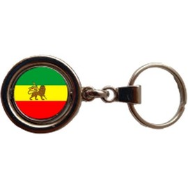 PJ4U Ethiopia Lion Spinning Double Sided Metal Keyring And Velvet Gift Bag
