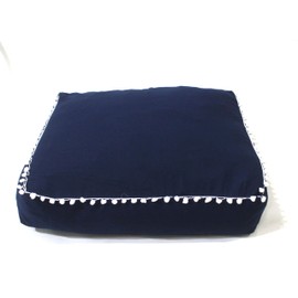 CRAFT KALA Meditation Floor Pillow Cover, Round Large Pillows Cover Seating for Adults, Bohemian Mandala Circle Cushions Cover for Outdoor Fireplace Yoga Living Room (Blue, 24" Square)