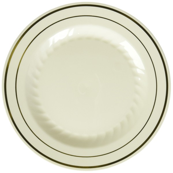 Fineline Settings 15-Piece Silver Splendor Bone with Gold Round China-Like Plate, 6-Inch