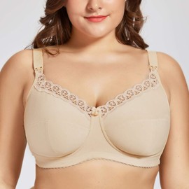 Gratlin Women's Plus Size Cotton Nursing Bra Support Wireless Breastfeeding Maternity Bras Beige 38H