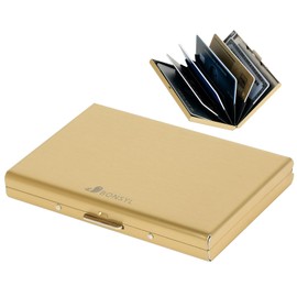 BONSYL® Metal Credit Card Holder for Men and Women, RFID Smart Stainless Steel Credit Card Case, Minimalist Slim Credit Card Holder Wallet for 6 Cards. (6 Card/Gold)