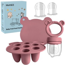 MumEZ Baby Fruit Feeder Pacifier - Convenient Baby Food Feeder Set,Baby Food Dummy Feeder, Baby Food Freezer Trays Included（Rose）