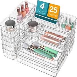 Poerlve Drawer Organizer, Makeup Organizer, Desk Drawer Organizer, Acrylic Storage Bins for Makeup, Skincare, Jewelry, Office Supplies Used in Vanity, Kitchen, Bedroom, Bathroom, Office - 25pcs
