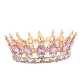 Healvian Bridal Tiara Crown Queen Rhinestone Pearl Headpiece Rhinestone Wedding Hair Accessories for Prom Hair Bobbles with Pearls Wedding Flower Rhinestone Princess Crown Dress Alloy Pink