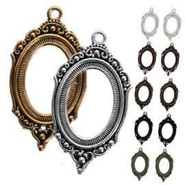 TEHAUX 21pcs Alloy Bezel Pendant Holders for Jewelry Making Oval Photo Charm Trays Antique Bright Vintage for Crafting Unique Necklaces