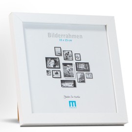 M MERCEO Small square picture frame 15 x 15 cm (1 piece) in white, minimalist and modern photo frame for photos and pictures Includes: Acrylic glass protection Suitable as a table stand and for the wall